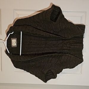 Kenji Hand Knit Open Front Cardigan Sweater Short Sleeve Wool Blend Size L